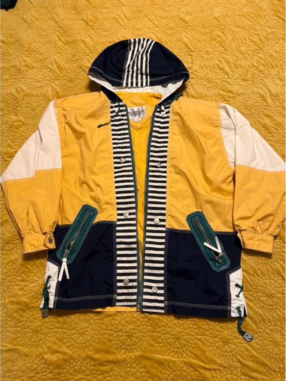 Vintage 90s Mulberry Street Colorblock Jacket Size Medium Retro Hood Windbreaker